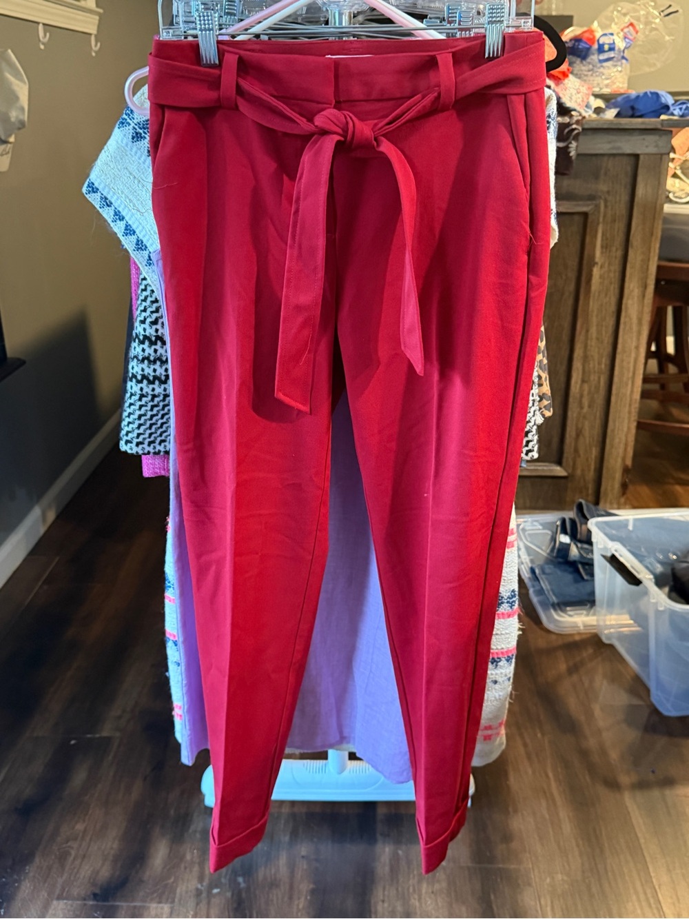 LOFT Bright Red Tie-Waist Skinny Pants